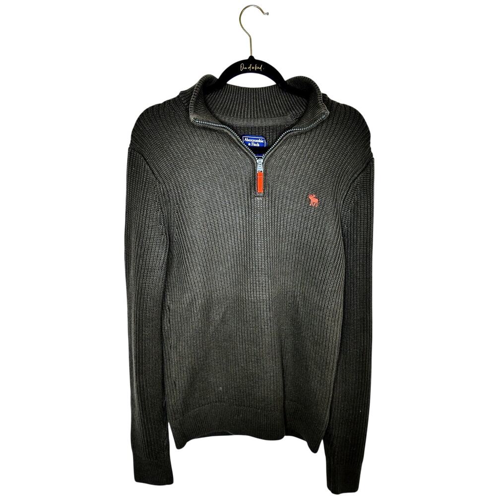 Abercrombie & Fitch Mens Olive Green 1/4 Zip Moose Sweater Size S